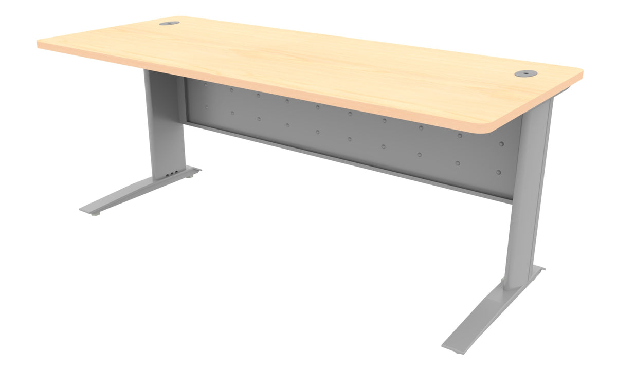 Heartwood Titan Desks — Corner & Straight with Metal Modesty Panels – 30" x 72" Straight Desk, Hardrock Maple