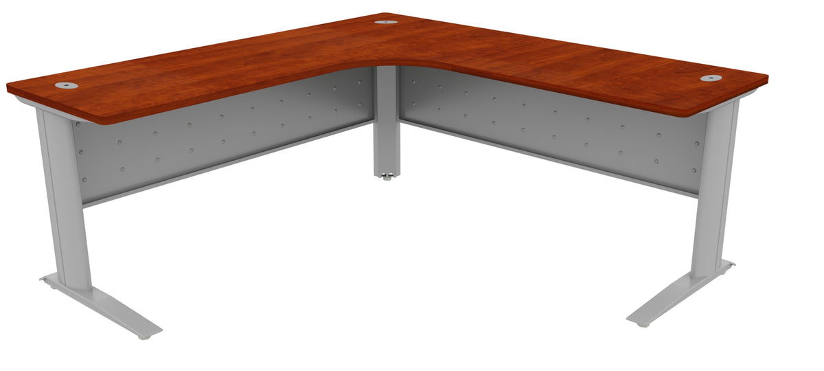 Heartwood Titan Desks — Corner & Straight with Metal Modesty Panels – 72" x 72" Corner Desk, Autumn Maple
