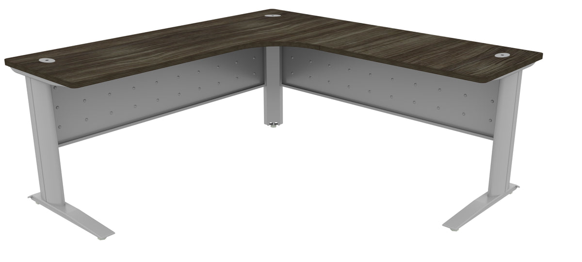 Heartwood Titan Desks — Corner & Straight with Metal Modesty Panels – 72" x 72" Corner Desk, Grey Dusk