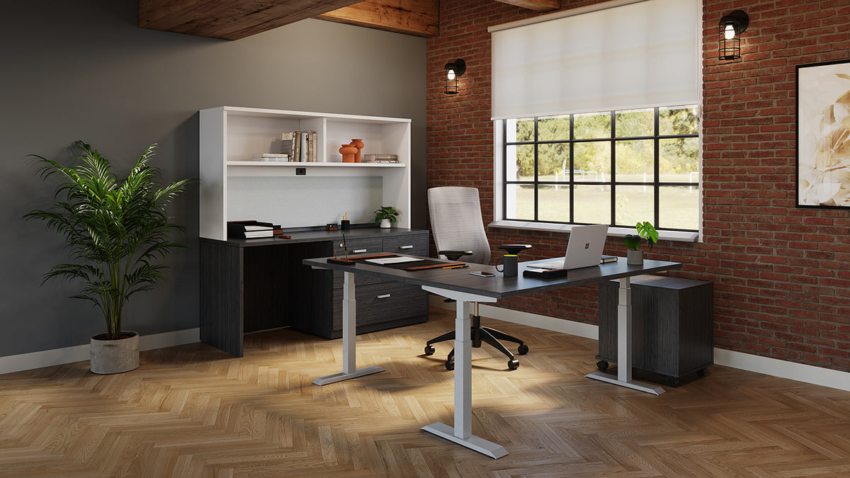 Offices To Go Newland Height-Adjustable L-Return Kit (3rd Leg + Top) – in a home office
