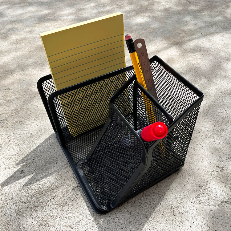 Steel Mesh Desk Organizer Caddy — Black, 5.8 x 5.1 x 5 in
