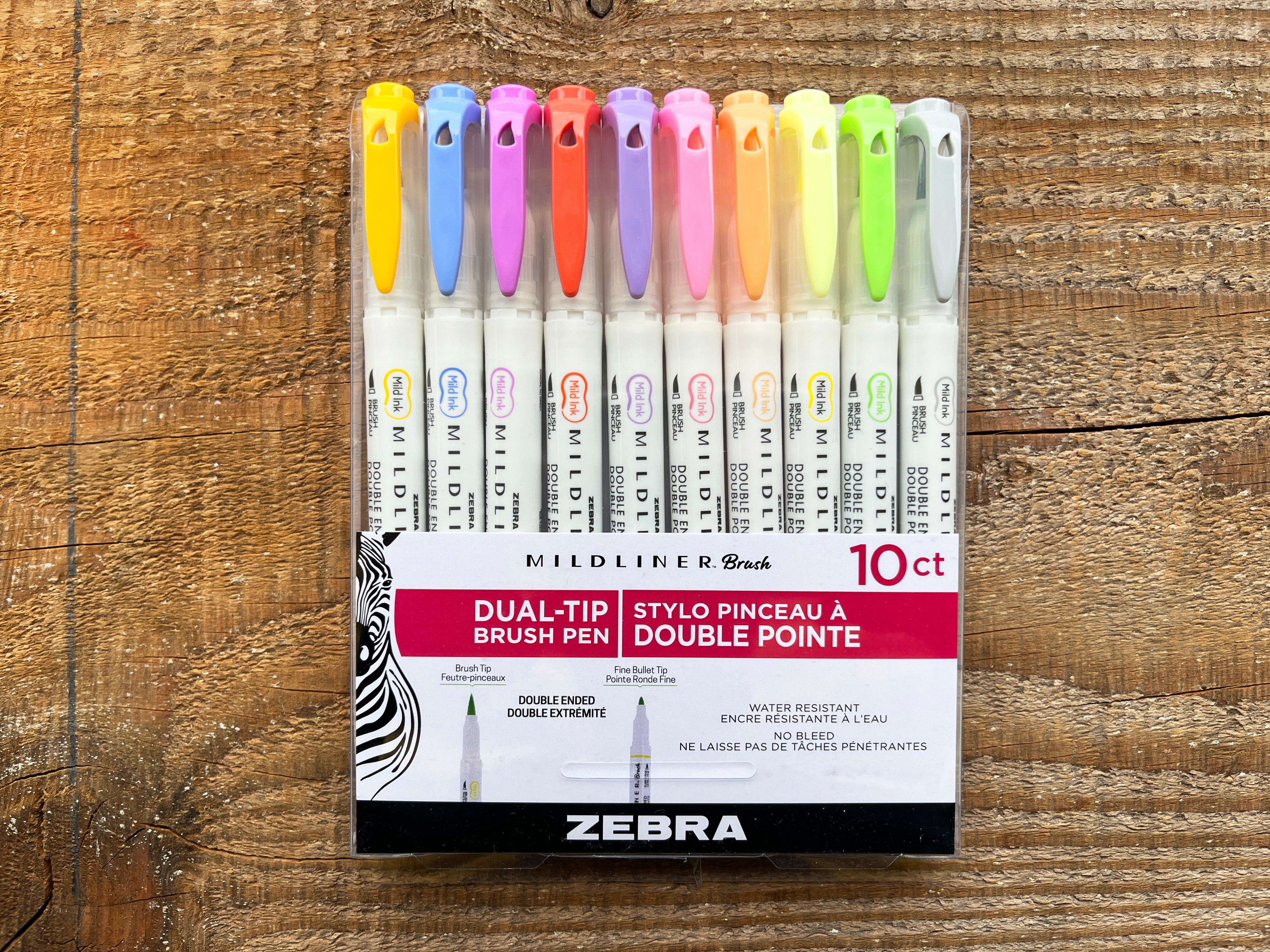 Zebra Mildliner Double Ended Brush & Fine Tip Pen/ Assorted Soft Colors / 10-pack