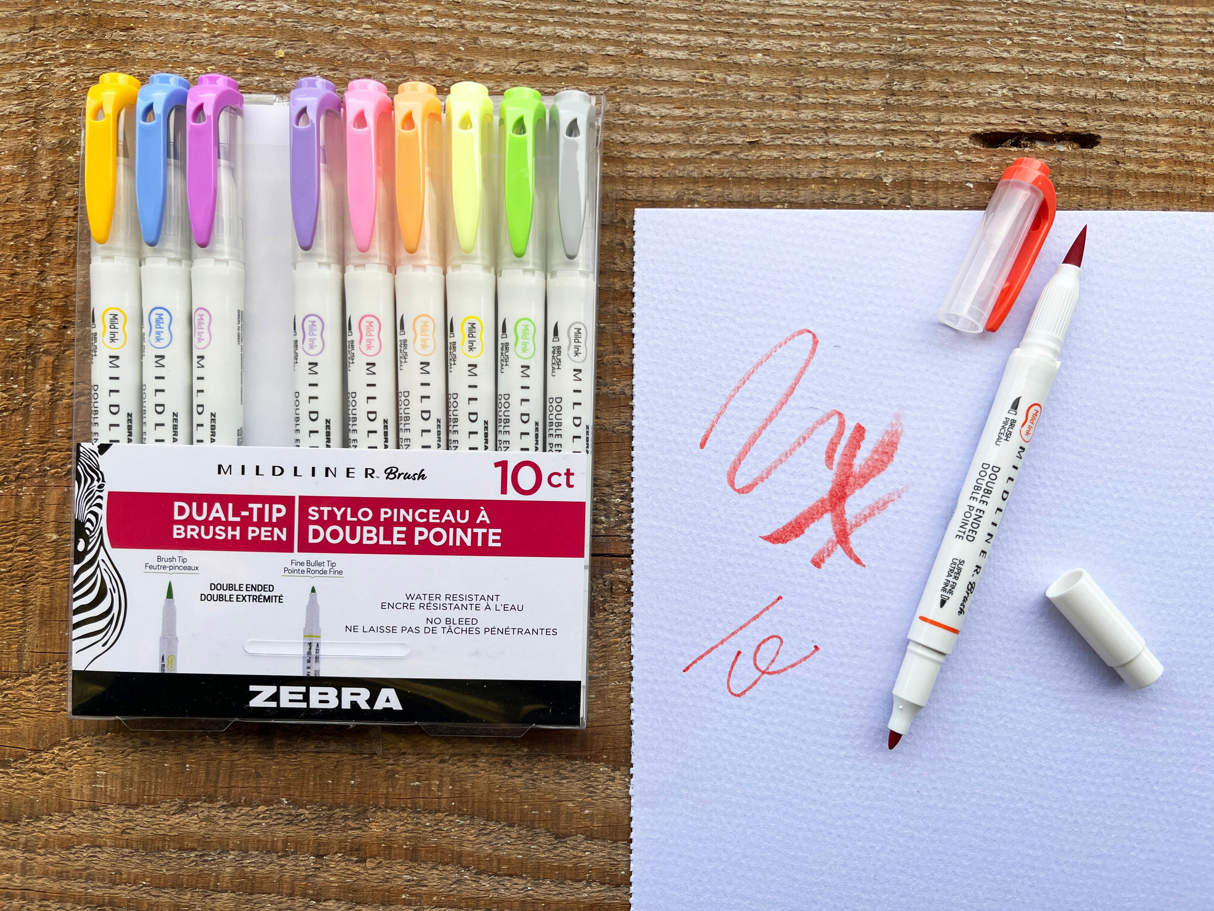 Zebra Mildliner Double Ended Brush & Fine Tip Pen/ Assorted Soft Colors / 10-pack