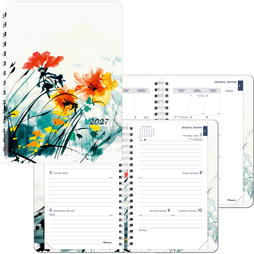 Blueline Floral Weekly Planner — 8 x 5, Bilingual