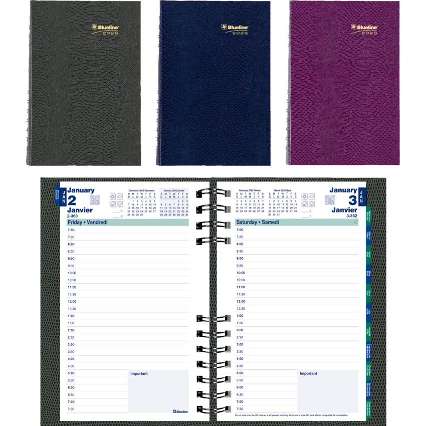 Blueline CoilPro Daily Planner — 8 x 5, Assorted, Bilingual