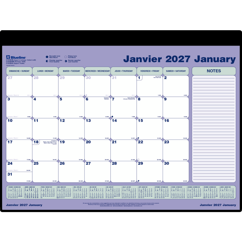 Blueline Monthly Desk Pad Calendar — Black, Bilingual