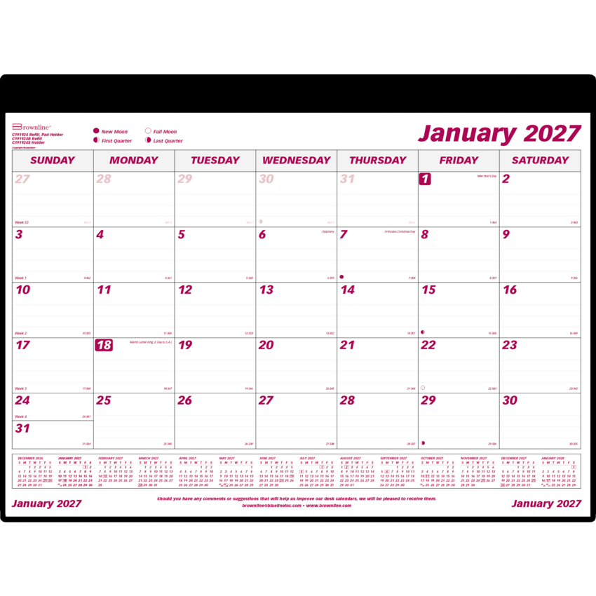 Brownline Monthly Desk/Wall Calendar — 19 x 24, English