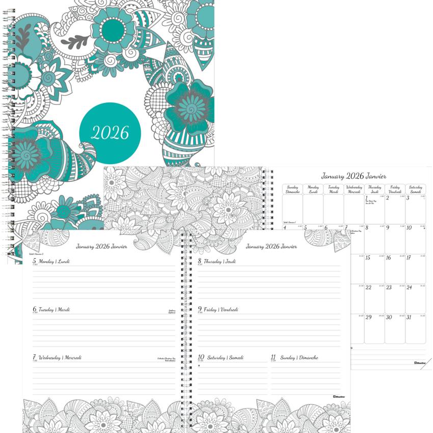 Blueline Botanica Weekly/Monthly Planner — 11 x 8.5, Bilingual