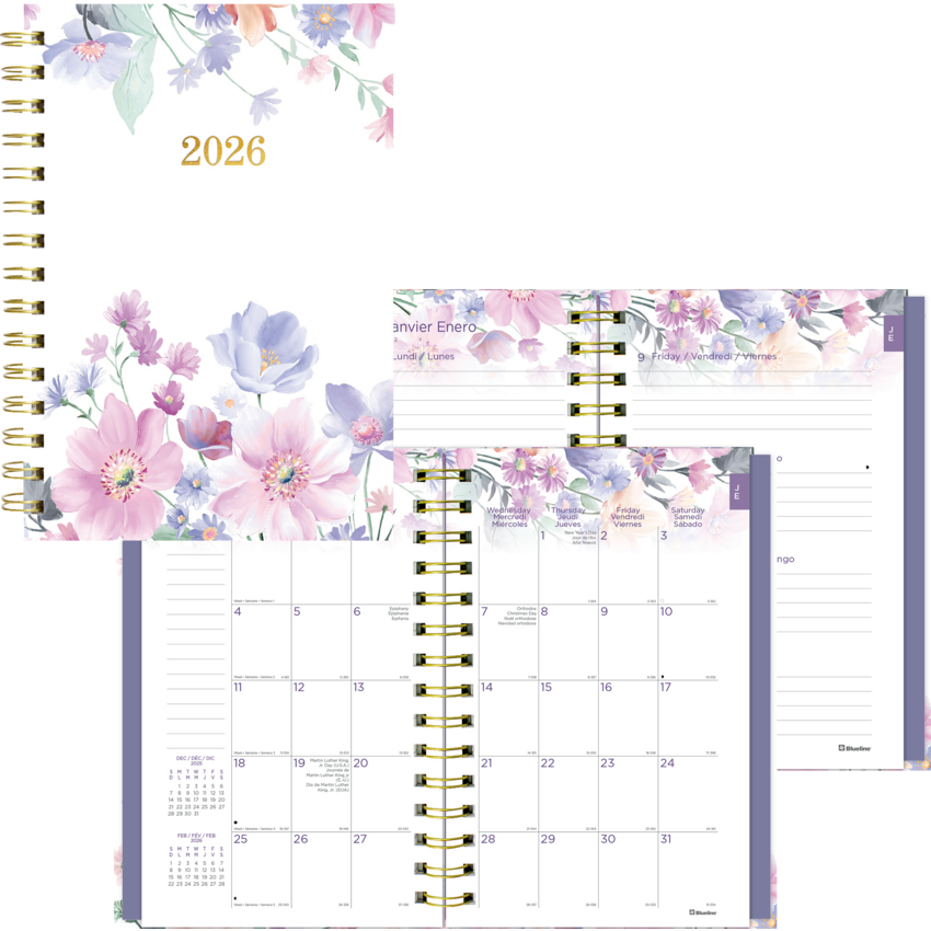 Blueline Passion CoilPro Weekly/Monthly Planner — 8 x 5, Floral, Trilingual
