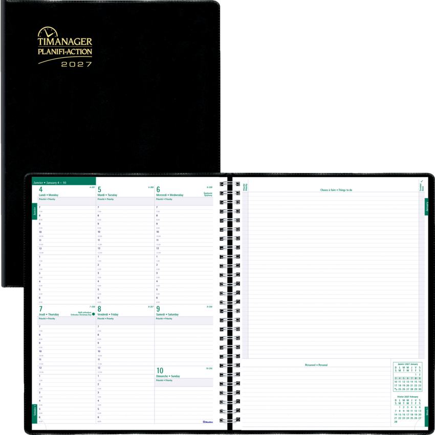 Diary Weekly 11x8.5 Bilingual Black
