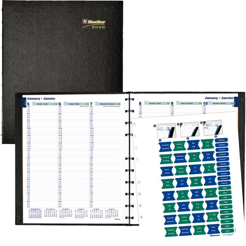 Blueline CoilPro Daily Planner — 11 x 9.25, Bilingual, Black