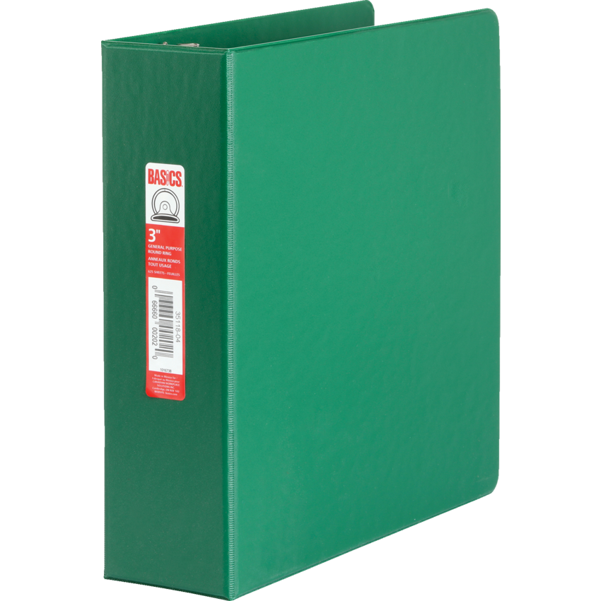 Basics Ring Binder (Model 1) 3" Round Ring Green