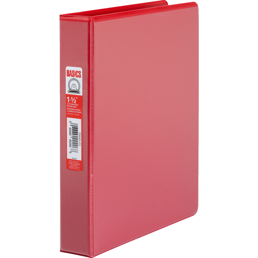 Basics Ring Binder (Model 5) 1-1/2" Round Ring Red