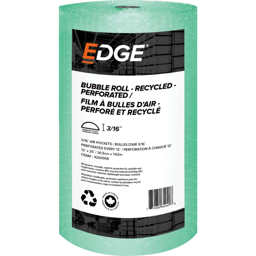 Recycled Bubble Wrap Roll — 3/16 in x 12 in x 25 ft