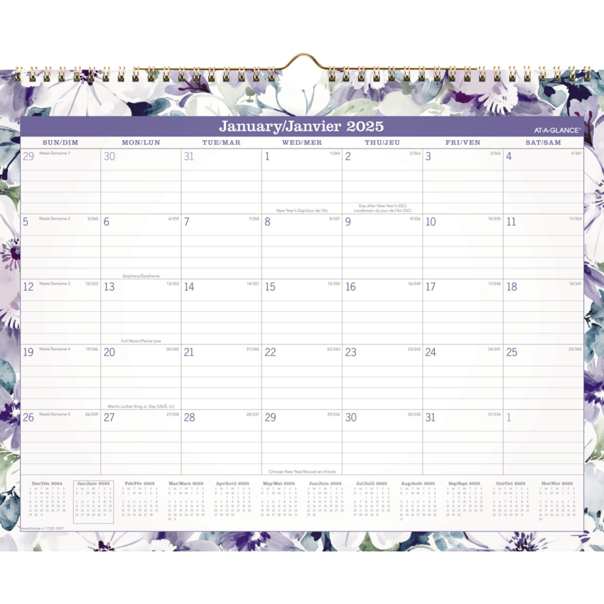 Calendar Wall Bdg Flrl Bi 15x12 Ppl/Grn