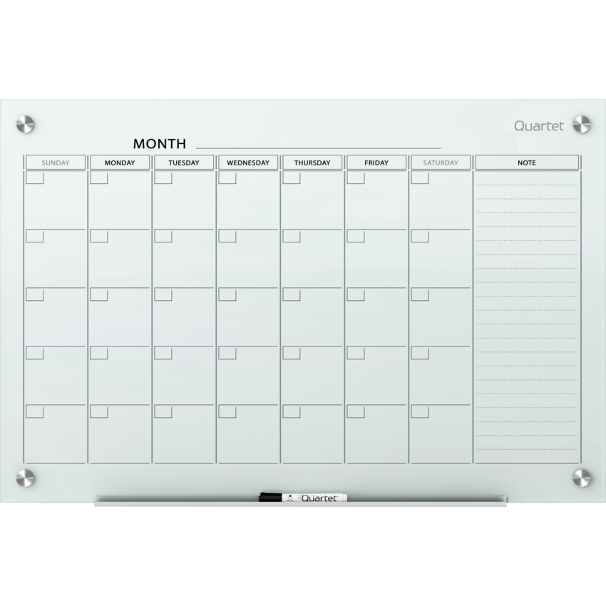 Quartet Infinity Magnetic Glass Calendar Board — 24" x 36", White