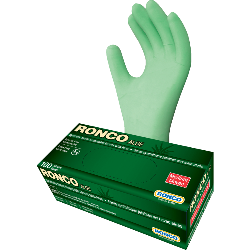 Ronco Aloe Synthetic Gloves — Powder-Free, Medium, 100-Pack