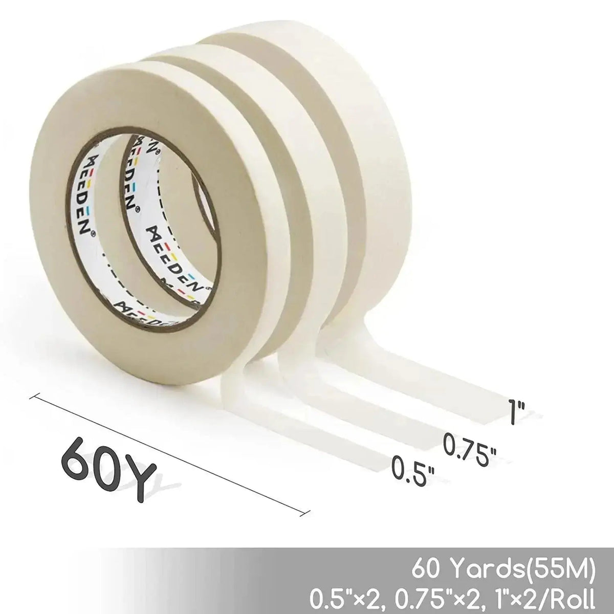 Meeden Masking Tape Set — 6 Rolls, 0.5", 0.75" & 1" Widths