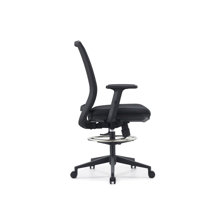 Pontus Drafting Chair - Casters & Arms - Polypropylene-Back & Polypropylene-Seat - Black