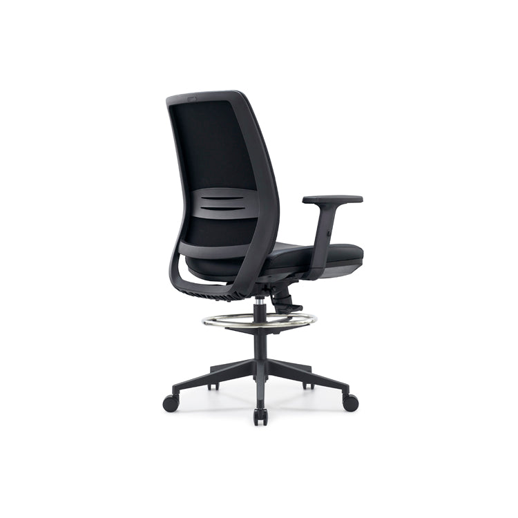 Pontus Drafting Chair - Casters & Arms - Polypropylene-Back & Polypropylene-Seat - Black