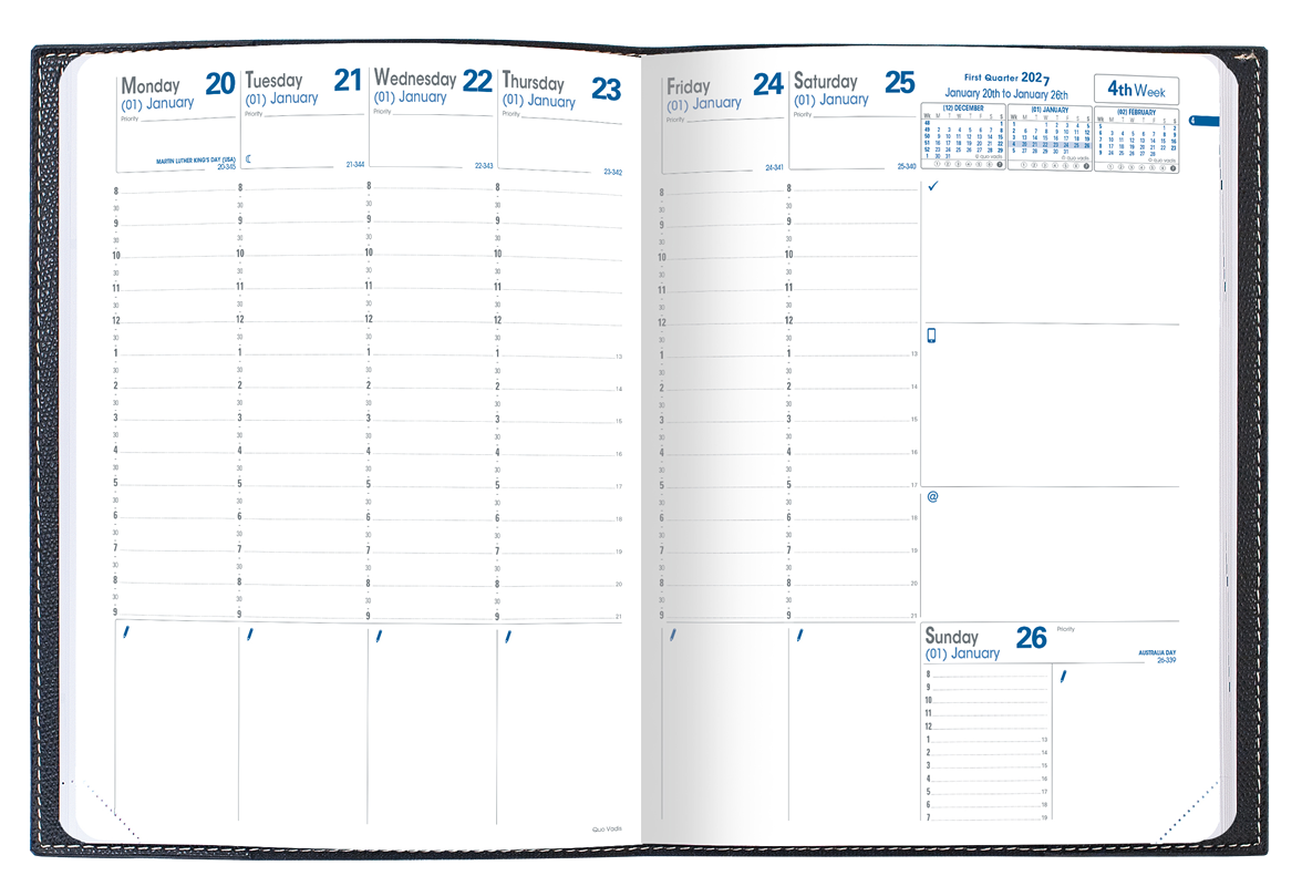 Quo Vadis Trinote Freeport Weekly Planner 2027, 13-Month Dec-Dec, English, Black, 9-1/2"x7-1/4"