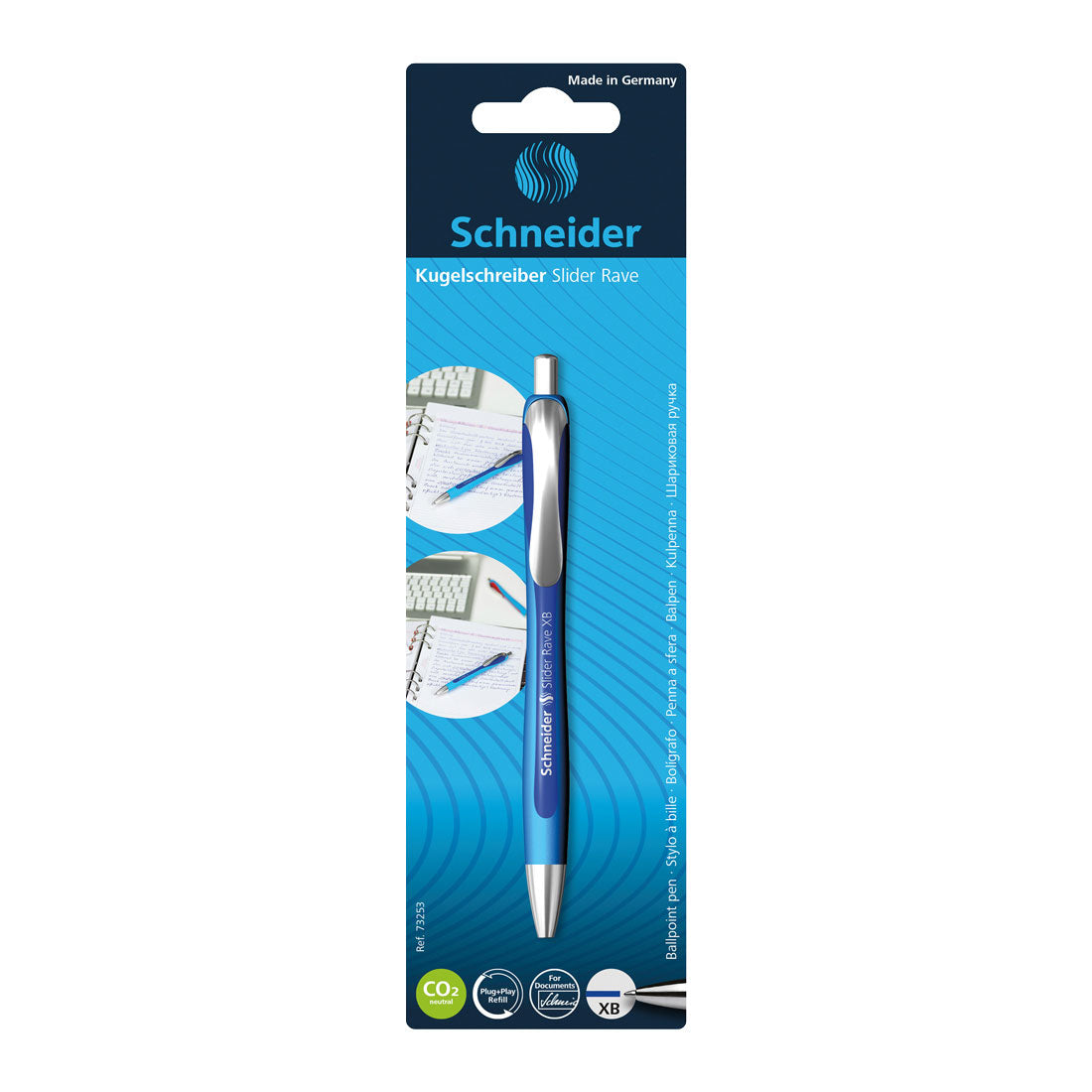 Schneider Rave XB ballpoint pen in blister pack, blue ink