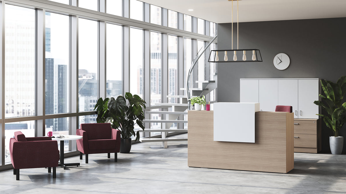 Offices To Go Newland Reception Desk — 72" – in a reception area