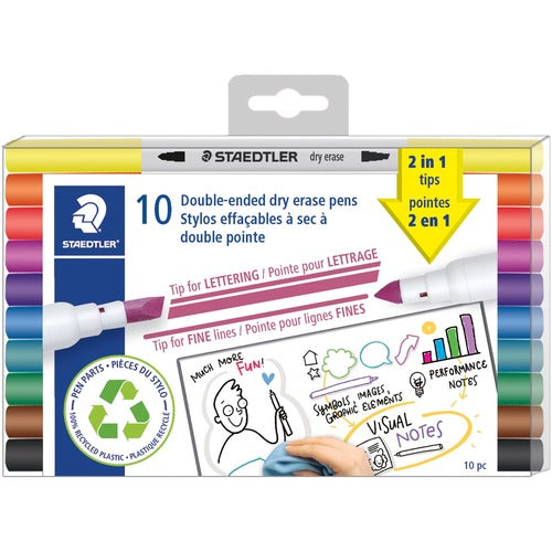 Double-Ended Dry Erase Markers Assorted 10/Pack - Chisel/Bullet Tip