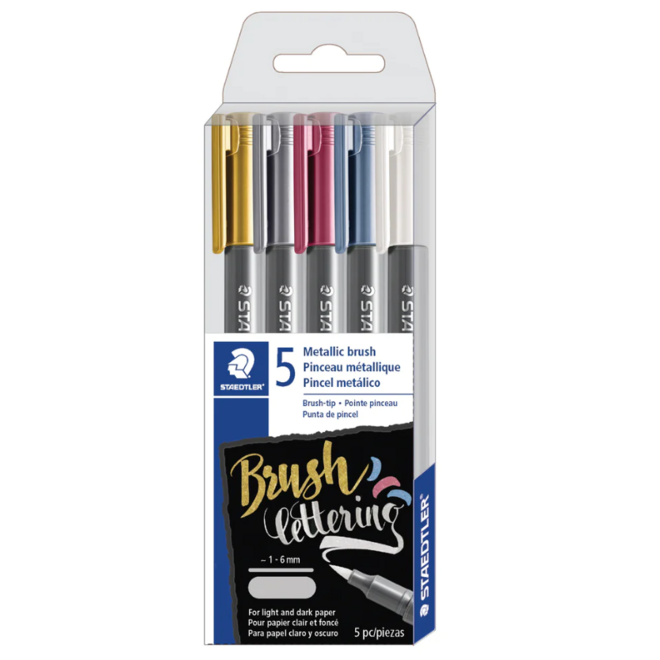 Staedtler® Metallic Marker Pens-Brush Tip - 5/pack