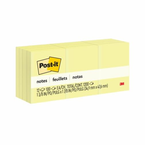 POST-IT 1 -1/2x2inch YELLOW 12pk
