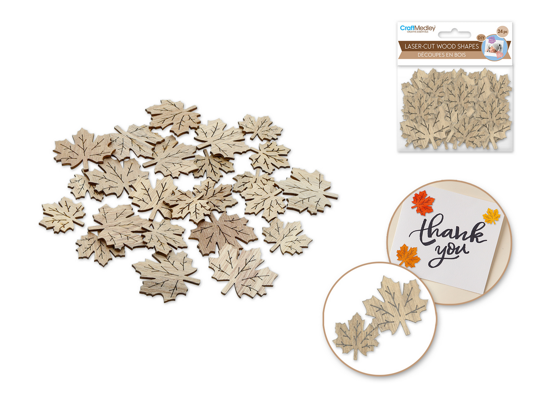 Wood Shape Mini Mapleleaf 24pc