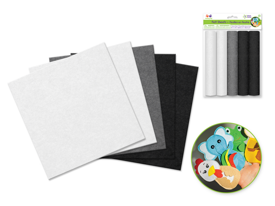 Felt Sheets 8x8inch 5pc Greyscale