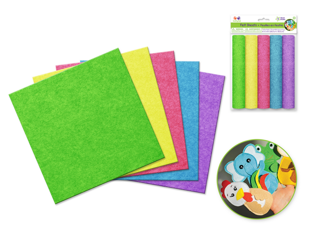 Felt Sheets 8x8inch 5pc Pastels
