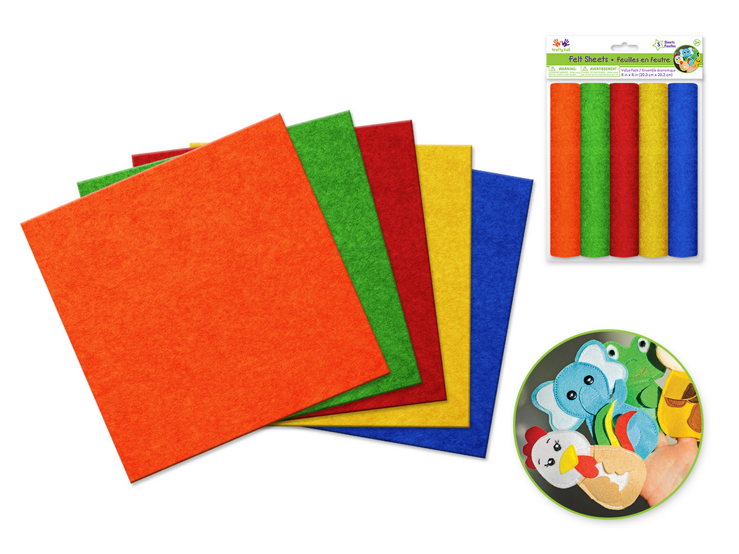 Felt Sheets 8x8inch 5pc Primary