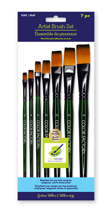 Brush 7 Set Flats Nylon/Wood