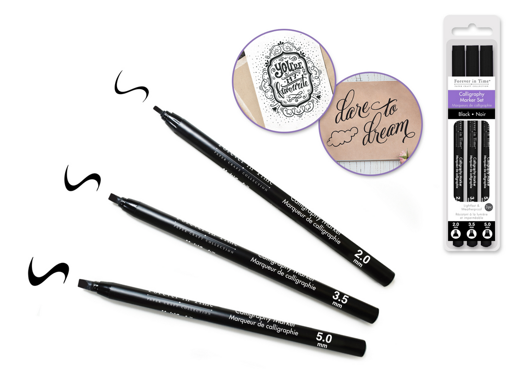 Feutres Calligraphie Pointe Biseautée Noire, Lot de 3