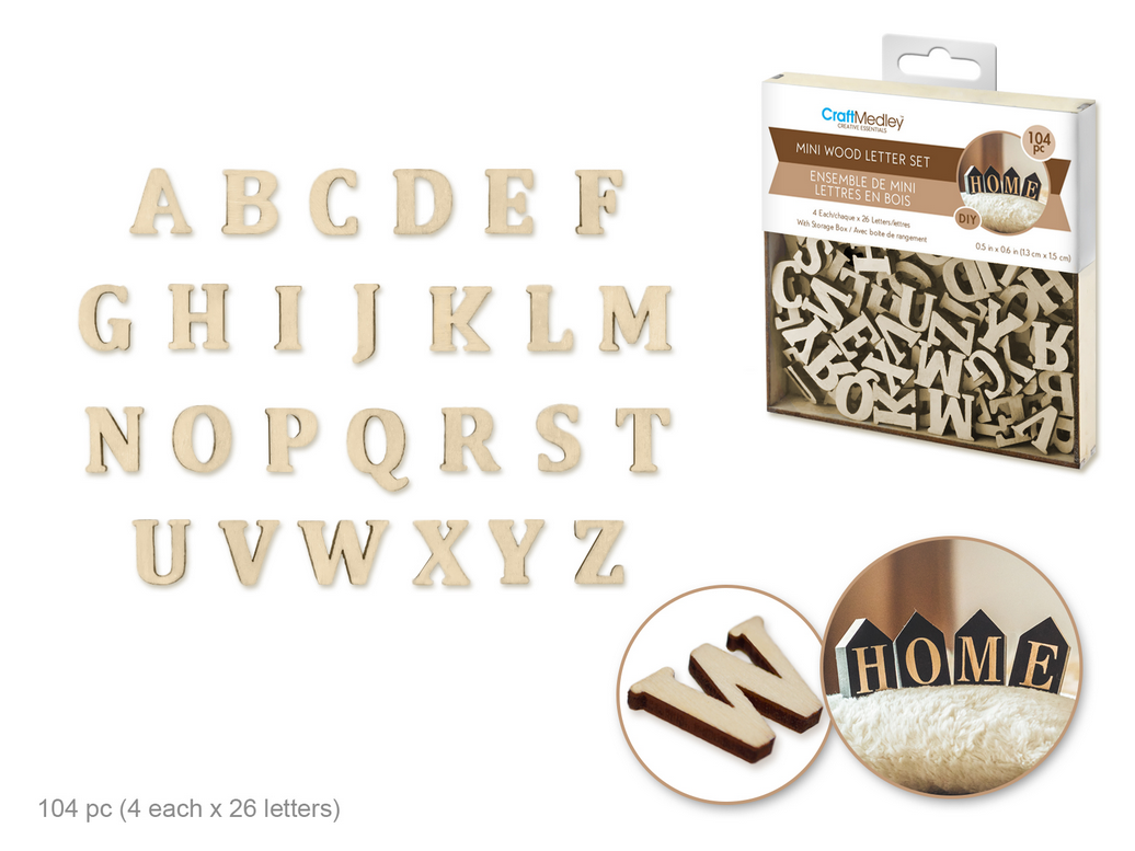WOOD MINI LETTERS 104PC 5/8" N