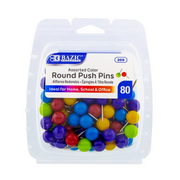 Bazic Map Push Pins – Assorted Colours, 80-Pack