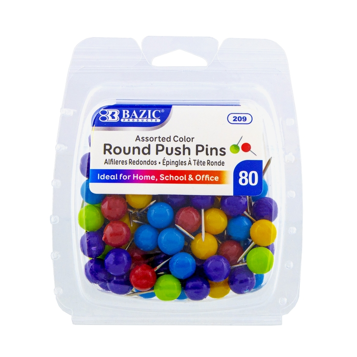 Bazic Map Push Pins – Assorted Colours, 80-Pack