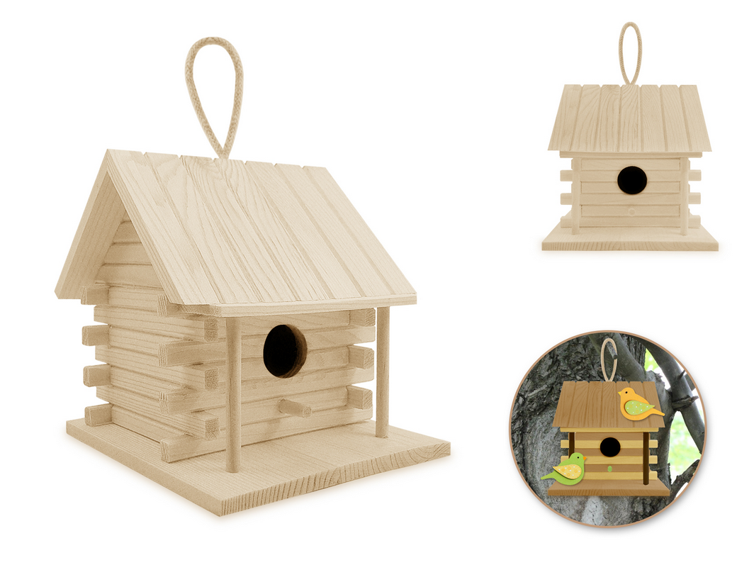 Wood Birdhouse 5" Log Cabin