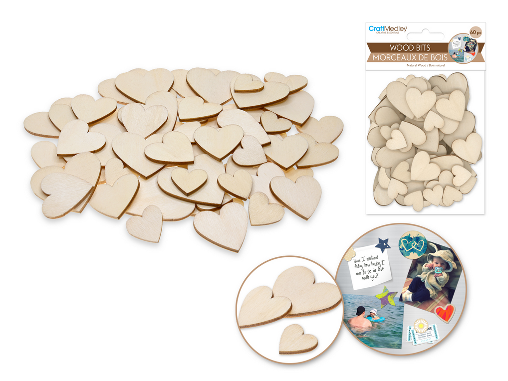 Wood Bits 60pc Hearts