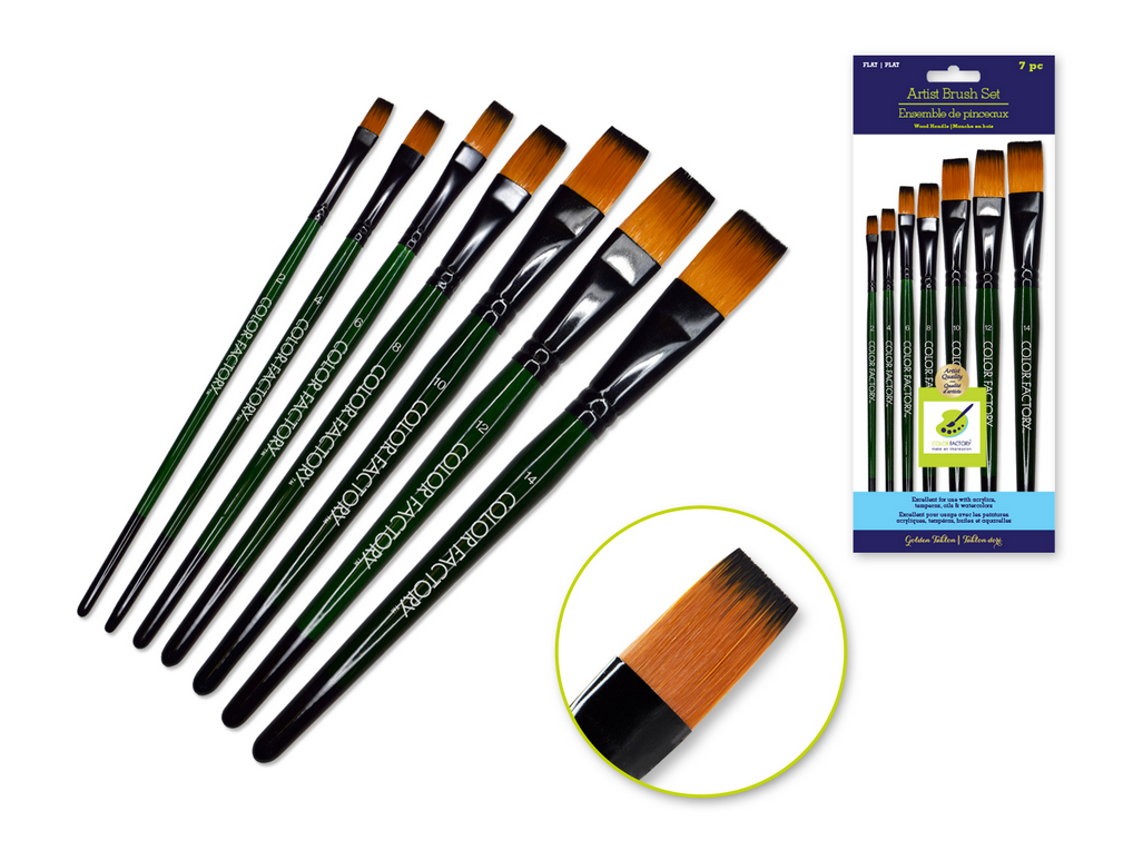 Brush 7 Set Flats Nylon/Wood