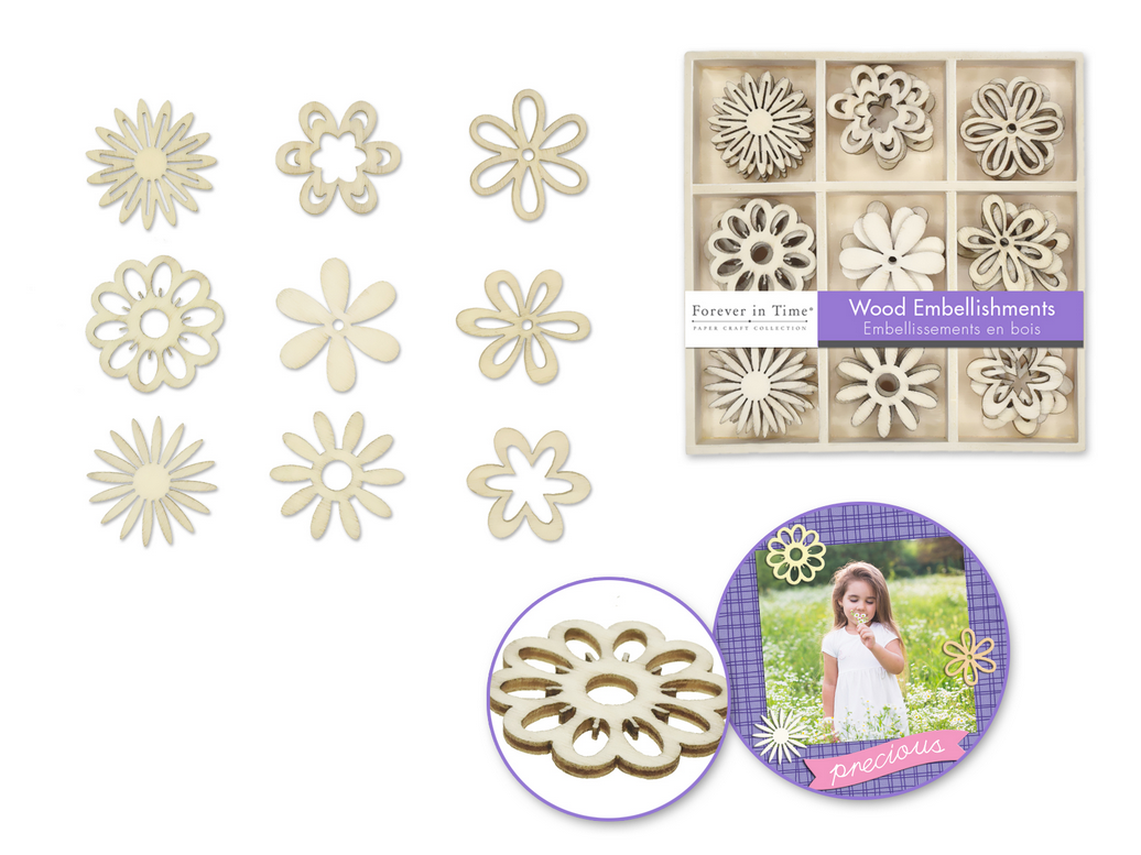 Wood Mini Shapes 45pc Floral