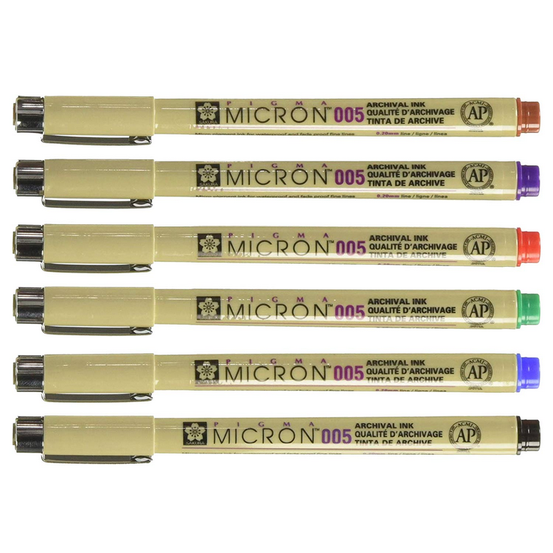 Pigma Micron Lot de 6 marqueurs de couleur 01