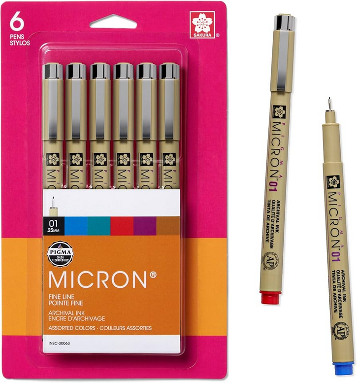 Pigma Micron Lot de 6 marqueurs de couleur 01