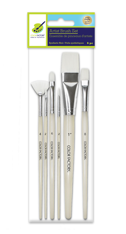 Pinceaux 6 pièces, poils nylon blanc, multi-usages - 2