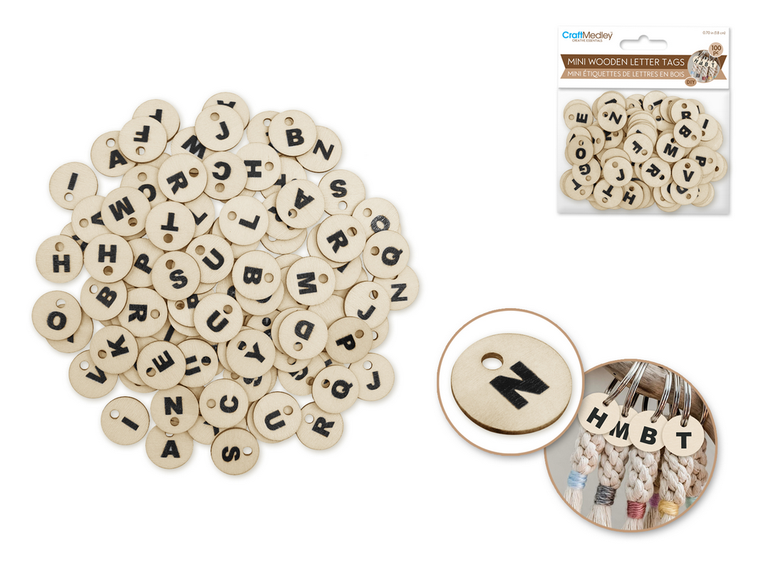 Wood Mini Tags 1cm A-Z