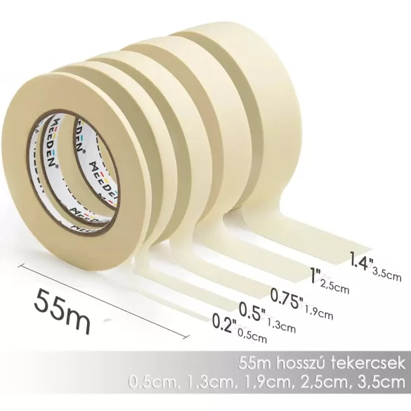 Meeden Masking Tape Set — 5 Rolls, 0.2" to 1.4" Widths