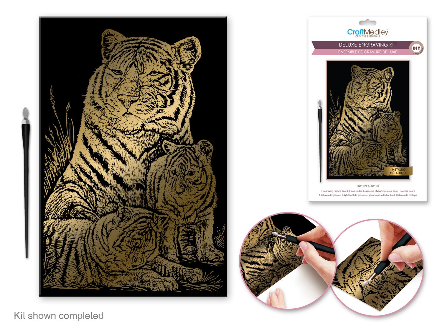 Kit de gravure de luxe / Famille de tigres / Or