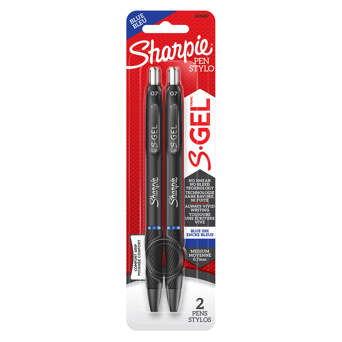 Sharpie S-Gel gel pens 2-pack, 0.7 mm medium, blue ink